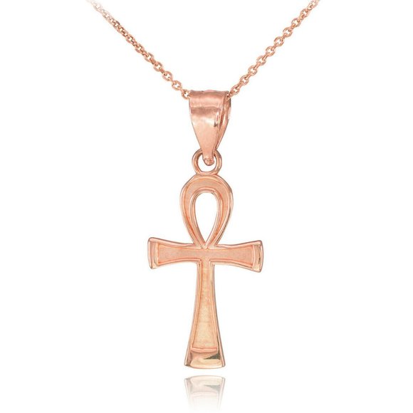 10k Rose Gold Egyptian Ankh Cross Pendant Necklace